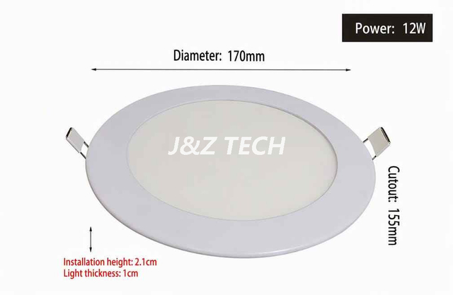 LED Ultra‑thin Round Recessed Panel Light 12W